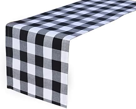 home·fsn Buffalo Check Table Runner 14 x 60 inch Tablerunners 100% Cotton for Family Dinner, Outdoor or Indoor Parties Black and White