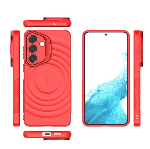 Image of LuxuryKase Shockproof Case for Samsung Galaxy S26 Plus | Ripple Pattern | Camera Protection | Inner Velvet Fabric Lining | Protective Cover with Enhanced Grip & Wireless Charging Support - Red