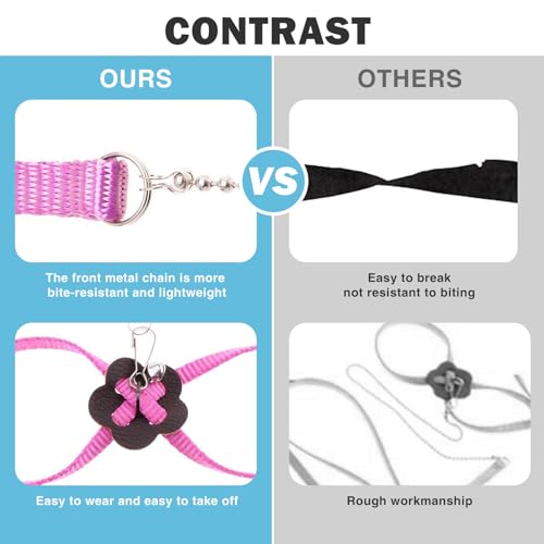 Image of 2 Pack Adjustable Hamster Leash Harness for Harness for Ferret Baby Rabbit Hamster Rat Mouse Leash Lead with Bell (Pink