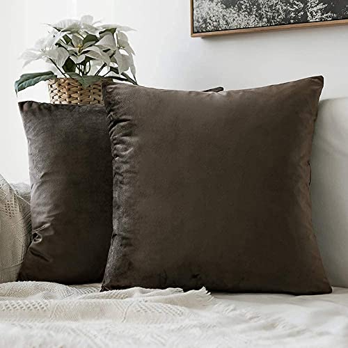 Image of Decorative Holland Velvet Cushion Square Pillow Covers Pillowcases for Sofa Bedroom with Invisible Zipper || (Brown, Set of 2 Piece (16X16 Inches)