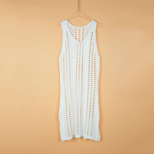 Petyczen Bathing Suit Cover Ups For Women, Summer Beach Cover Up Women Sexy V Neck Sleeveless Hollow Out Side Split Crochet Dress Plus Size Swimsuit Bikini For Vacation Holiday(A-Beige,X-Large) #TOP3