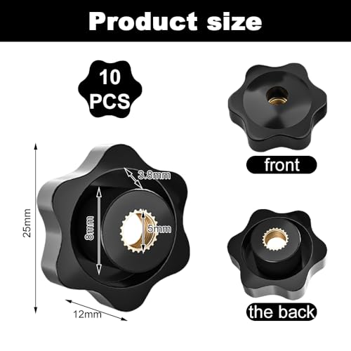 Lvjkes 10 Stück Sterngriffmutter M5, Flügelschraube Durchgehende Bohrung Kupferseele Äußerer Durchmesser 25 mm, Rändelmutter Geeignet für Industrieanlagen, Elektrotechnik, Transportgeräte