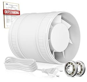 BUMSOU Rohrventilator 100mm, Leise Rohrlüfter mit Doppelkugellagermotor Überhitzungsschutz, 32dB 130m³/h Rauchabzug Ventilator, Inline Abluftventilator, Kanalventilator für Bad WC Gewächshaus Zelt