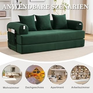 KOMHTOM Petit Canapé 2 Places en Velours Côtelé avec 3 Coussins Confortables, DIY Libre et Structure Métal - Canapé Convertible Multifonctionnel Moderne (Vert-B)