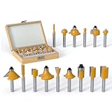 REKCKRUL 15PCS Router Bits Set 1/4 Inch Shank - Tungsten Carbide Woodwork Tools with Wood Case for Beginners, Doors, Cabinets, Shelves DIY Projects