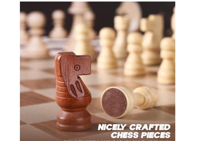 Image of 15 Inches Wooden Chess Board Set, Handcrafted Foldable Chess with Storage & Pieces, Birthday Gift, Travel Friendly Game for Teens & Adults