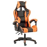 Baroni Home Sedia da Gaming, Sedia Ufficio Ergonomica con Schienale Regolabile, Poggiatesta e Supporto Lombare, Arancione