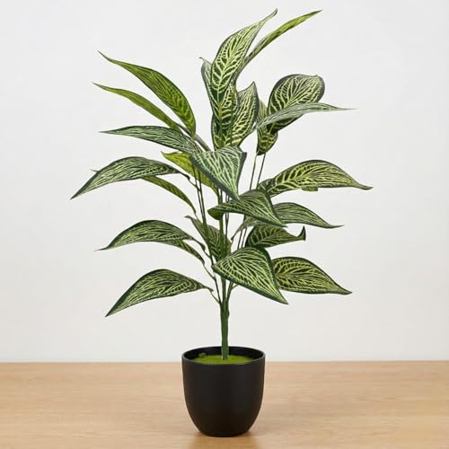 Image of Dekorly Artificial Plant Leaves Tropical Monstera Large Artificial Plants Fake Zebra Leaf Plastic Palm Tree Branch for Home Garden Decor | 26 Leaves (WithPot-Green-A, Height : 76CM)