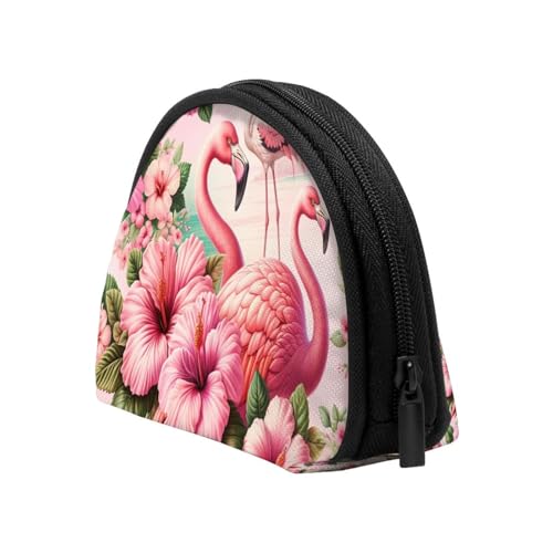 Portable Coin Purse Flamingos-Hibiscus Mini Zippered Money Pouch Card Holder4