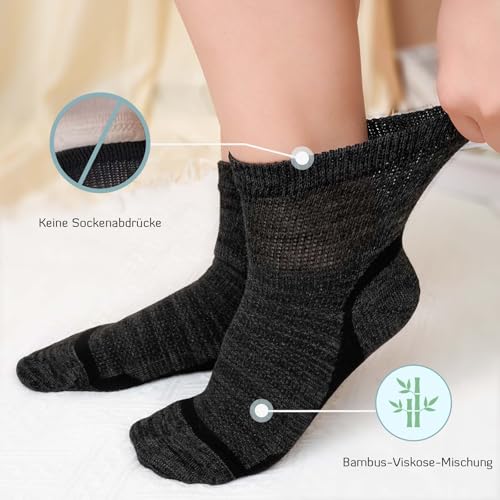LOFIR Bambus Diabetiker Socken für Damen: Diabetikersocken Ohne Gummibund Herren Extra Weit Breiter Gürtel Ohne Naht kurz Socken für Senioren Geschwollene füße 5 Paare Schwarz - 5 Paare 39-42 5
