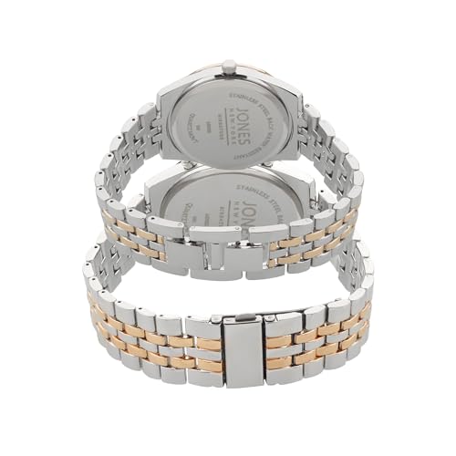 Image of Jones New York Men's and Women's Quartz Movement Shiny Two-Tone Metal Bracelet His and Her Couple Analog Watches Gift Set, M0022S-42-X34, Two Tone, 42mm