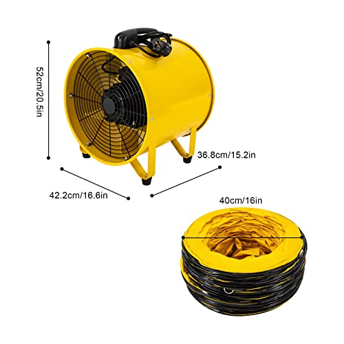 Ventilador industrial soplador de 16 pulgadas, 1100W con dos velocidades, ventilador axial de alta potencia con ducto de 32.8 pies, 3178 CFM para ventilación y extracción en cuarto de cultivo, almacén y taller miniatura 5