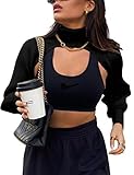 UANEO Womens Super Cropped Sweater Turtleneck Long Sleeve Bolero Shrug (Black, S)