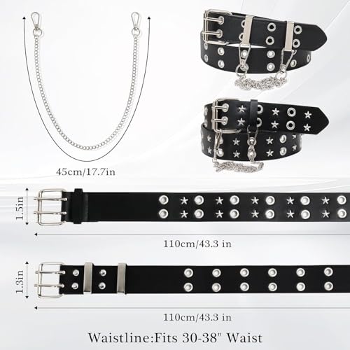 Y2K Goth Punk Belt, Studded Star Belt with Chain, Double Grommet for Women and Men3