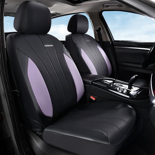 Image of Coverado Car Seat Covers Front Seats, Automotive Seat Covers 2 Pack, Leather Car Seat Covers, Spill-Proof Design, Purple Seat Covers for SUV Sedan Truck