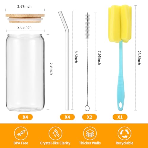 LCXCXY Packung mit 4 trinkgläser mit deckel, 450 ml gläser mit deckel und strohhalm, glas mit deckel und strohhalm, kann als cola becher… – Ansicht 3