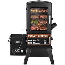Electric Pellet Smoker with Rainproof Cover, Vertical Wood Pellet Smokers Grill With Hook Meat Probe LED Display Temperature Control