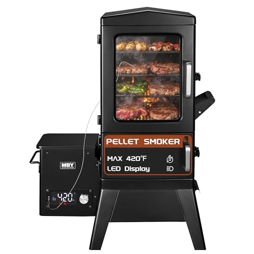 Wood Pellet Smoker with Cover, Vertical Electric Pellet Smoker Grill
