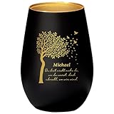 Trauergeschenk Trauerkerze personalisiert Windlicht aus Glas Trauer Geschenk für Hinterbliebene Baum Trauerlicht mit Gravur Gedenkkerze (Schwarz)