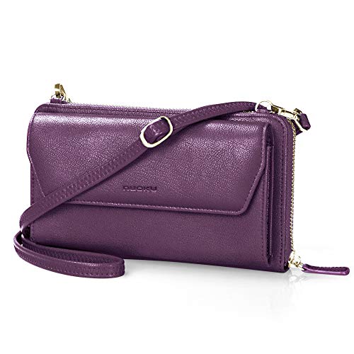 Image of nuoku Womens RFID Wallet Purse Wristlet Crossbody Clutch with Zip Around 2 Strap | RFID