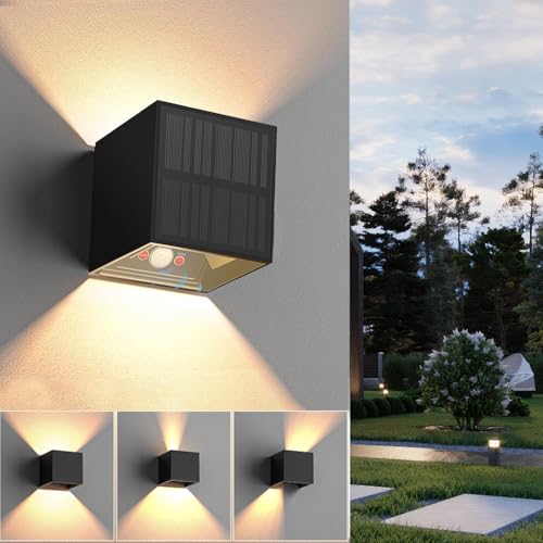 HaoDrisk Aplique Solar para con Sensor de Movimiento, Lámparas Solares para Exterior, Aplique Solar de Pared Exterior 3 Modos 3000K IP65 Impermeable para Jardín, Patio, Escalera, Vallas