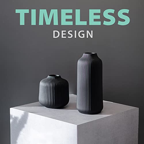 Ceramic Vases in Nordic Style, Modern Vase Deco for Pampas Grass, Boho Deco for Windowsill, Vases Set in Black Matt, Flower Vase as Home Decoration for Fresh Flowers, Dried Flowers, Set of 2 - Image 4