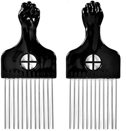2 Pack Metal Hair Pick for Afro Hair, Hair Pick Afro Comb for Curly Hair, Afro Picks for Women/Men Hair Styling Hairdressing Tool (Black)