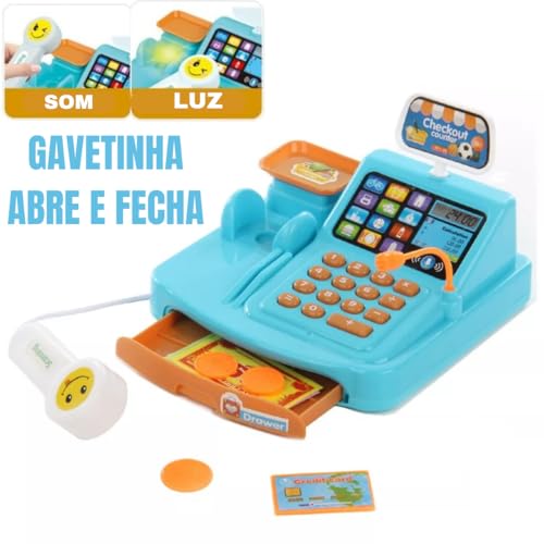 Caixa Registradora Infantil Brinquedo Moedas Dinheiro Cartão MAQUINA COM LUZ E SOM COM DINHEIRINHO S