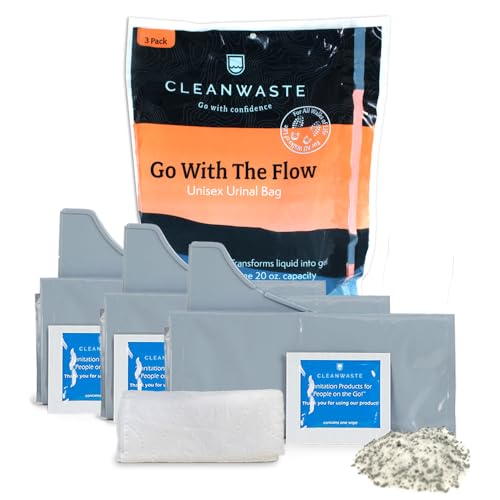 Cleanwaste Go with The Flow Disposable Urinal Bag (Single Pack) - Portable Bladder Relief - No Odors or Leaks - Kit Includes 3 Bags with Gelling Powder, 3 Hand Wipes, & Toilet Paper