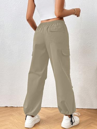 Image of Aahwan Women's & Girl's Solid Drawstring Waist Flap Pocket Side Parachute Regular Fit low Rise Cargo Pant