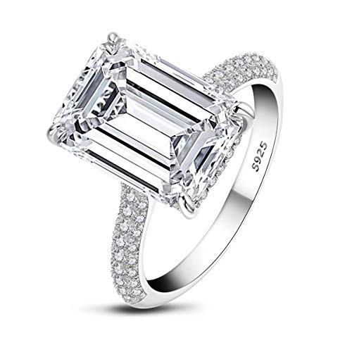 AINUOSHI 6 Carats Emerald Cut Cubic Zirconia CZ Rhodium Plated/Rose Gold Sterling Silver Simulated Diamond Wedding Engagement Ring2