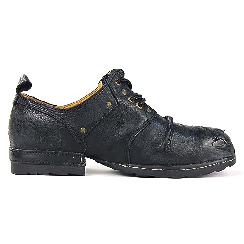 Image of OSSTONE Moto Boots for Men Fashion lace-up Leather Chukka Boots Casual Shoes Metal Cleats OS-6015-3-A-US-R Metal Black