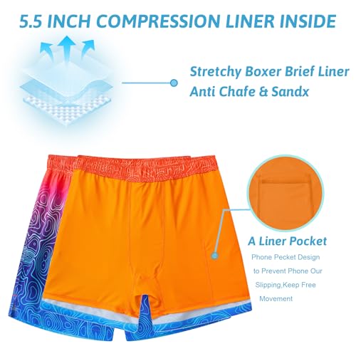Image of Cozople Mens Swim Trunks 5.5 inch Compression Liner Swim Shorts Boxer Brief Lined Quick Dry Bathing Suit Swimwear