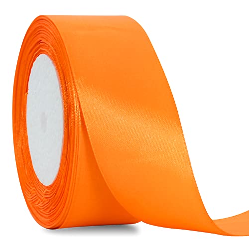 TONIFUL 4cm X 22M Wide Orange Satin Ribbon Solid Fabric Ribbons for Wedding Car Decoration Chair Sash Crafts Gift Wrapping Cutting Ceremony Table Bows Floral Sewing Party Decoration