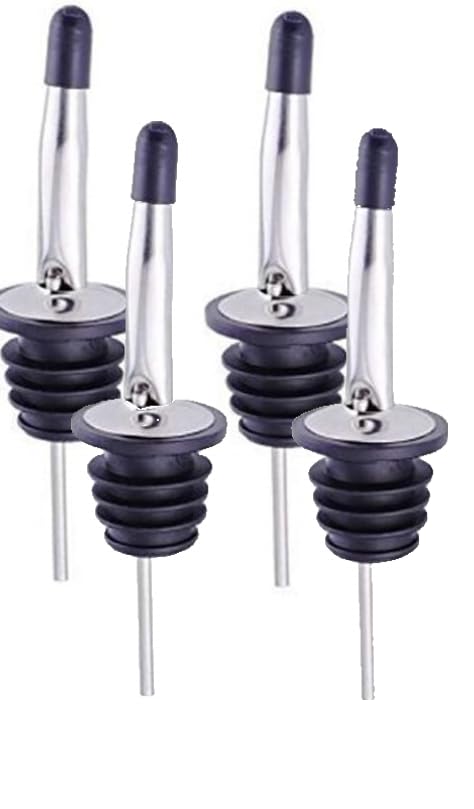 Zap Impex Universal Stainless Steel Bottle Pourer - Liquor and Oil Pourer with Even Spout and Leak-proof Seal (Set of 4 with Cap), klein, silver