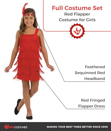 Disfraz Flapper para Niñas, Vestido Rojo Flecos 1920s miniatura 2