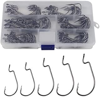 Facikono Bass Worm Hooks Offset Fishing Hooks 125pcs Wide Gap Bass Hook for Plastic Worms Bait Jig Fish Hooks