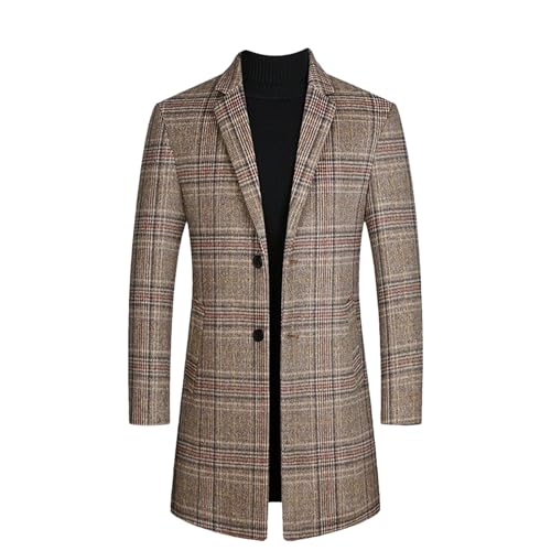 Men Plaid Wool Blends Trench Coat Long Winter Jackets Cashmere Overcoat Winter Male Business Casual Jacket