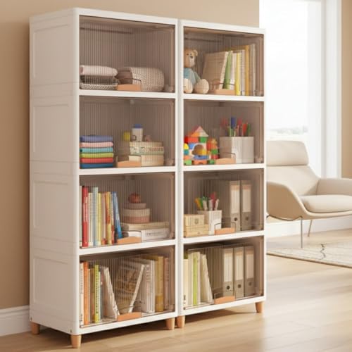 Image of mechdel Cupboard Rack for Clothes Plastic Cabinet for Storages Foldable Wardrobe for Clothes Plastic Cloth Rack for Storages Clothe Storage (Cupboard Rack-1 Door - Transparent, 4+4 (Set))