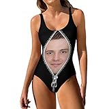 Personalized Face on Zipper Face Women's Swimwear Tummy Control Scoop Neck Soft Cup One Piece Swimsuit