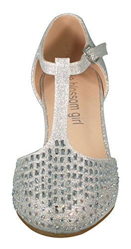 Blossom Girl Suri Sparkle Rhinestones T-Strap Low Heel Prom Party Dress Sandal Shoes2