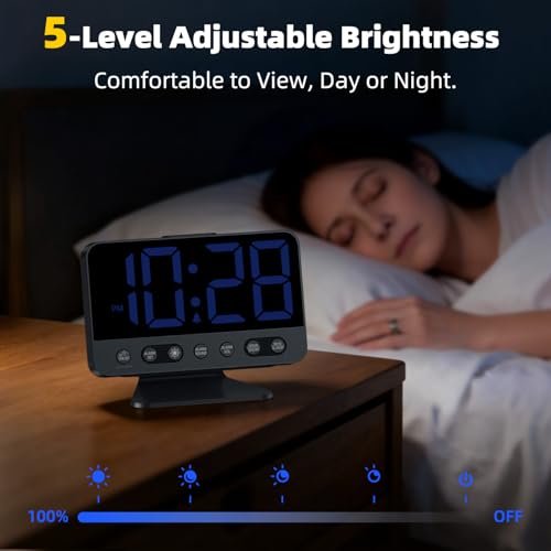 Image of AuroraCalm Alarm Clock for Bedroom Bedside: 2-Inch Large Numbers | Easy to Read for Day or Night Viewing - 5 Brightness 5 Alarm Sounds for Adults Kids Seniors - Blue