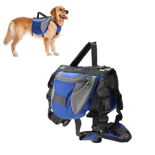 Cyrank Hunderucksack Geschirr, Hundesattel Hunderucksack Hundeweste Hundesatteltaschen Hundereisetasche mit reflektierendem Streifen Hundewanderweste für kleine mittlere große Hunde(L)
