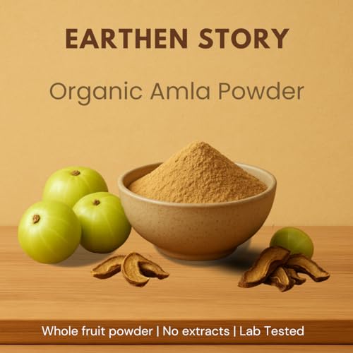 Image of Earthen Story Certified Organic Amla Powder (200g) | Lab Tested for 270+ Pesticides | Indian Gooseberry (Nellikkai) Whole Fruit Powder for Immunity, Hair & Skin | Vitamin C Superfood