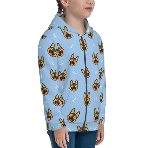 German Shepherd Puppy Kids Pullover Hoodies Boys Zip Up Sweatshirts Girls Athletic Clothes with Pocket4