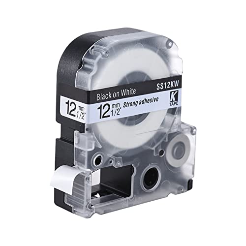 Fita de etiqueta preta em branca 12mm * 8m compatível com impressora de etiquetas Kingjim Epson LW40