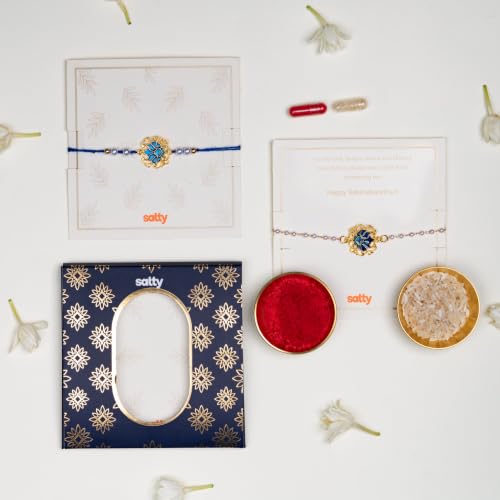 Image of Salty Rakhi for Brother & Bhaiya Bhabhi | Wrist Band Gift Pack for Sister, Bro, Bhaiya and Bhabhi | Bracelet for Men, Women | Fancy Jewellery Combo Gifts | Gift for Rakshabandhan | Traditional Rakhi Gift