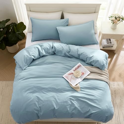 Image of LANE LINEN Premium Organic Cotton Duvet Cover Super King French Blue - 260x220cm Luxury Bedding Set, Ultra Soft Breathable Fabric, 3-Piece with Pillow Shams