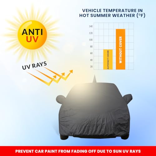 Image of Autofact Car Body Cover with Mirror Pockets Compatible for Honda City Ivtech (2009 to 2013) (Triple Stitched, Bottom Fully Elastic, Black Color)
