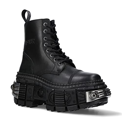 New Rock Boots WALL083C-S4 Unisex Metallic Black Leather Platform Gothic Boots3
